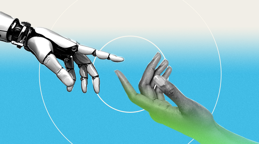 Human hand reaching out to robot hand